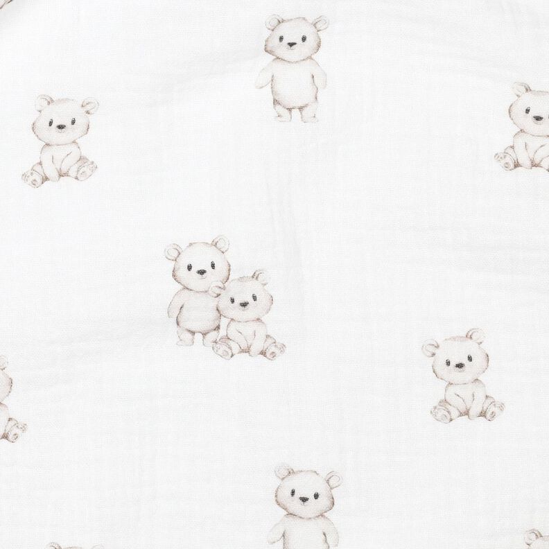 GOTS Tissu double gaze de coton ours amicaux Impression numérique | Poppy Fabrics – ivoire/taupe,  image number 2