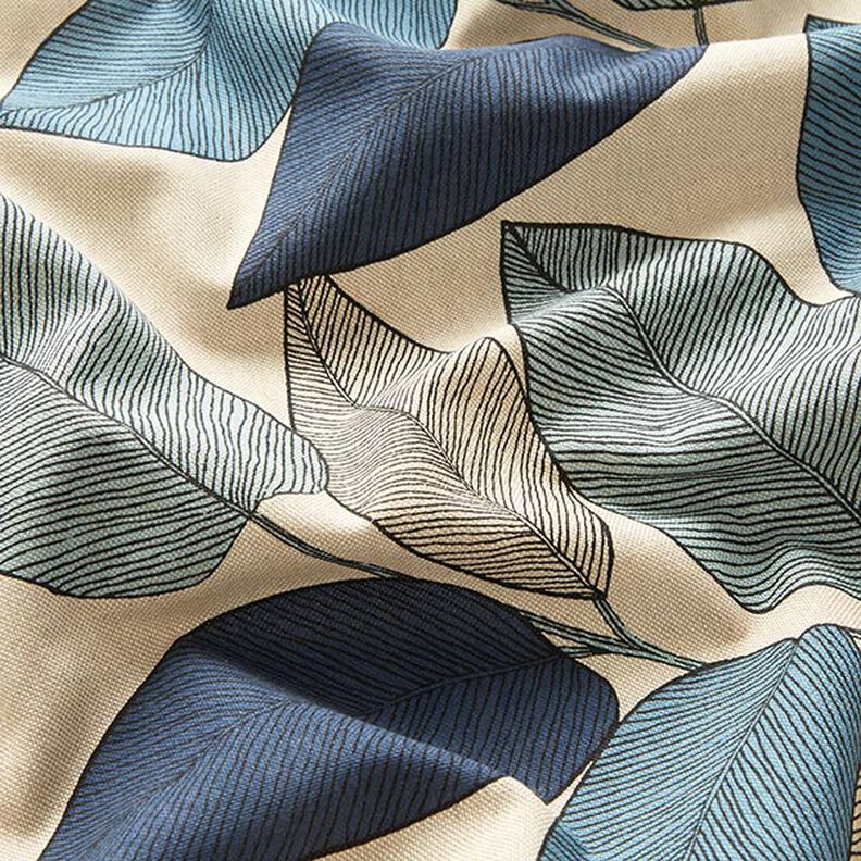 Tissu de décoration Semi-panama grandes feuilles – bleu/nature,  image number 2
