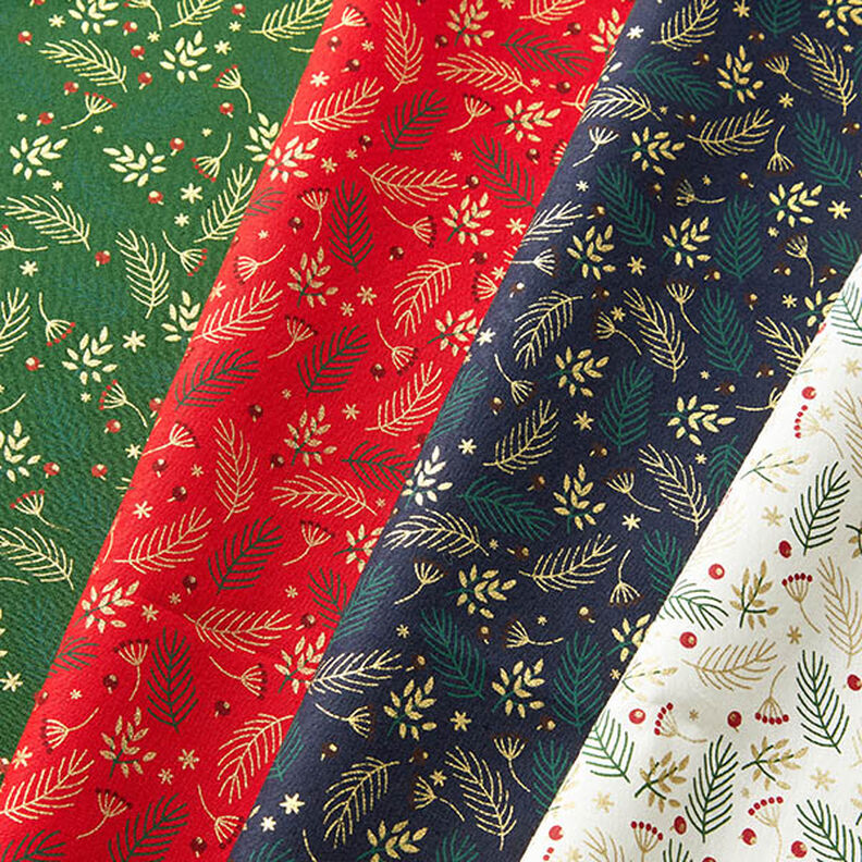 Tissu en coton Popeline Branches et baies – bleu nuit/or, image number 5