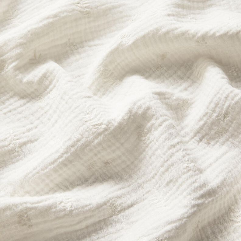 Tissu double gaze de coton broderie fleurs et branches – ivoire,  image number 2