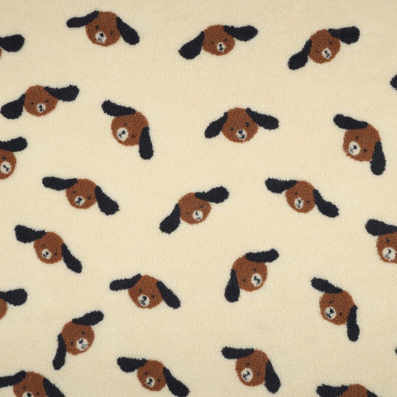 Tissu teddy Têtes de chiens | Poppy Fabrics – beige clair/marron noir, image number 1