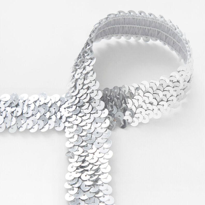 Bordure élastique paillettée [30mm] – argent,  image number 1
