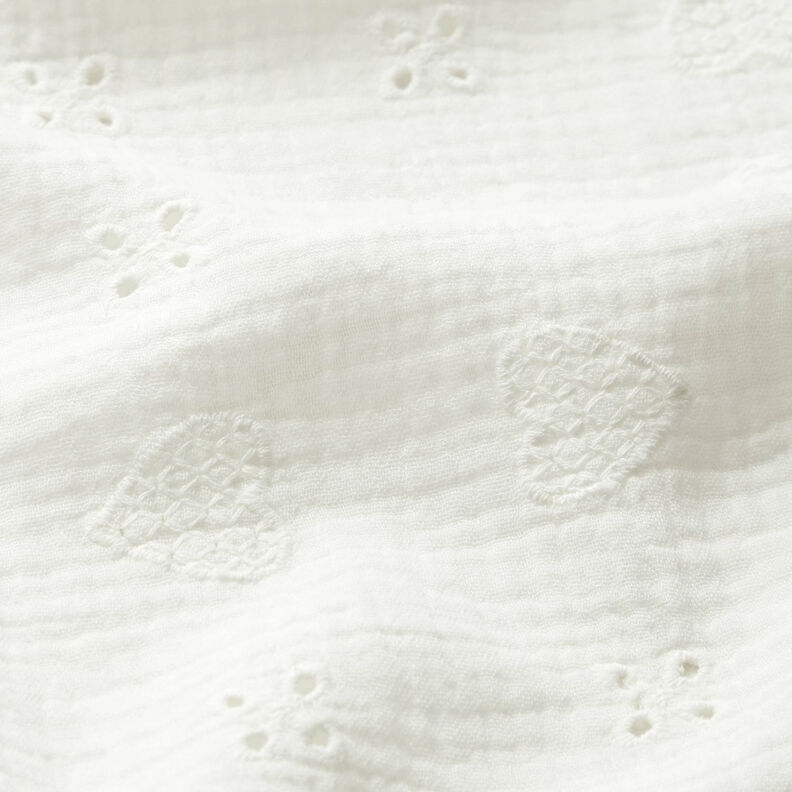 Tissu double gaze de coton Dentelle brodée Cœurs – écru,  image number 2