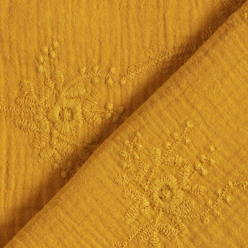Tissu double gaze de coton Vrille florale ton sur ton – jaune curry,  image number 4