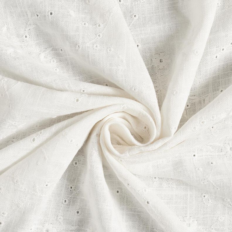 Mélange viscose lin Dentelle brodée Vrilles de fleurs – ivoire, image number 3