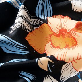 Tissus pour maillot de bain Grandes fleurs d'hibiscus – bleu noir/abricot, 