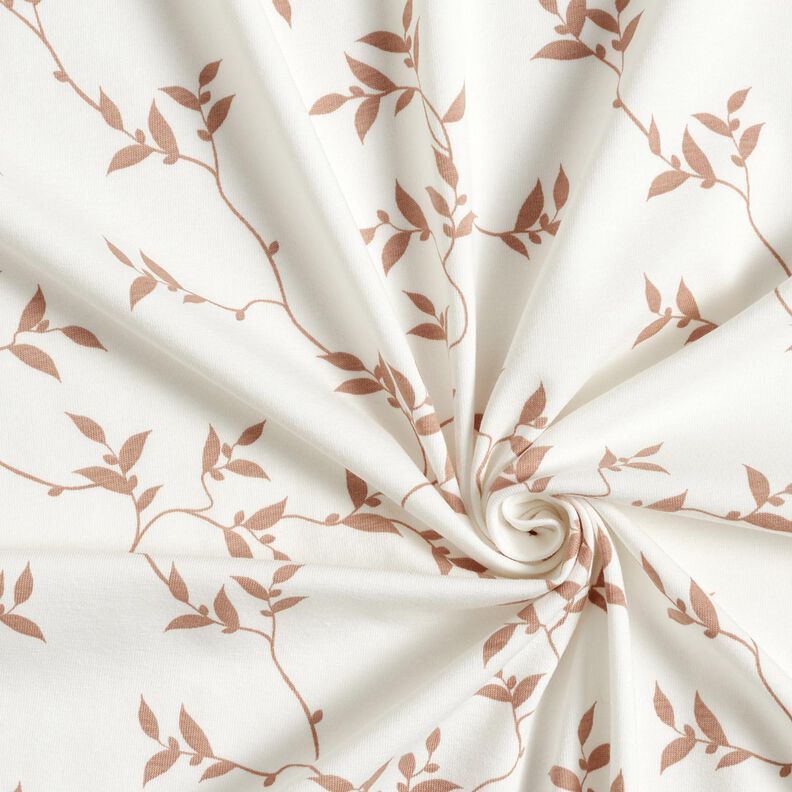 Jersey coton Vrilles de feuilles – ivoire/marron clair, image number 3