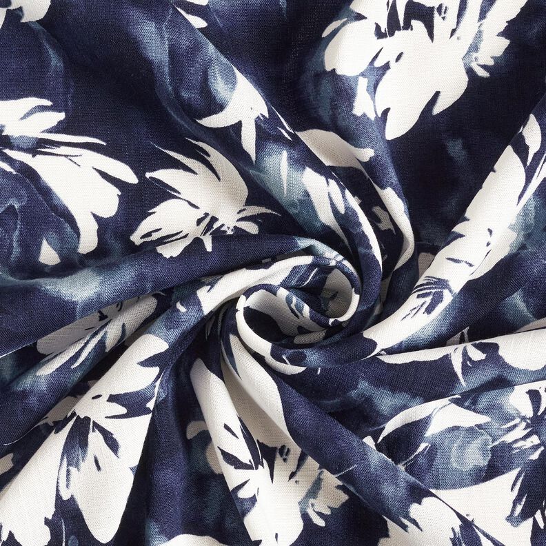 Tissu viscose roses sauvages à l'aquarelle – bleu marine/écru,  image number 3