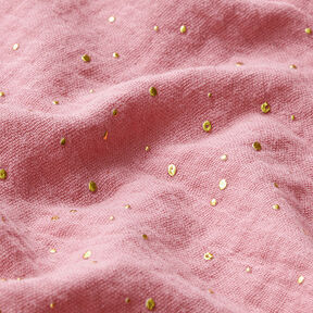 Tissu double gaze de coton taches dorées éparses – rose/or | Reste 80cm, 