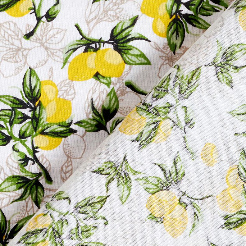 Tissu en coton Cretonne Branches de citronnier – blanc/jaune citron,  image number 4