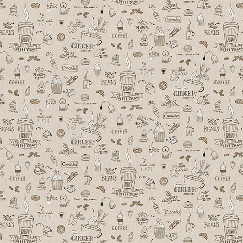 Tissu déco semi-panama Café, thé et gâteaux – nature, image number 1