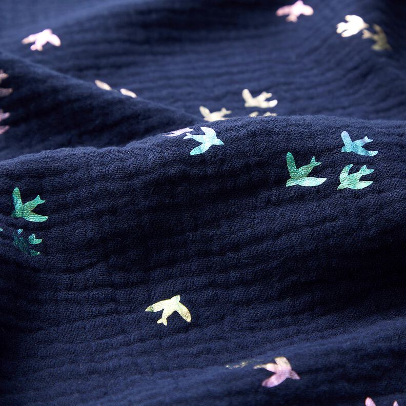 Tissu double gaze de coton Hirondelles Imprimé feuille | Poppy Fabrics – bleu nuit/mélange de,  image number 5