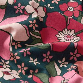 Tissu en coton Cretonne Fleurs rétro – pétrole/rose, 