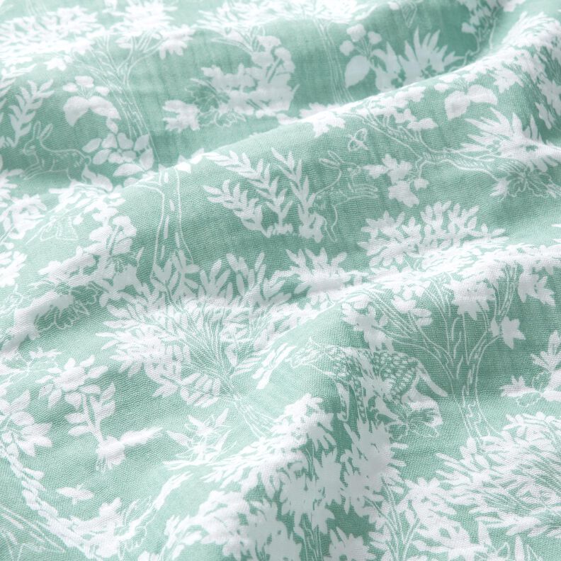 Tissu double gaze de coton Blumenmuster – eucalyptus/blanc,  image number 2