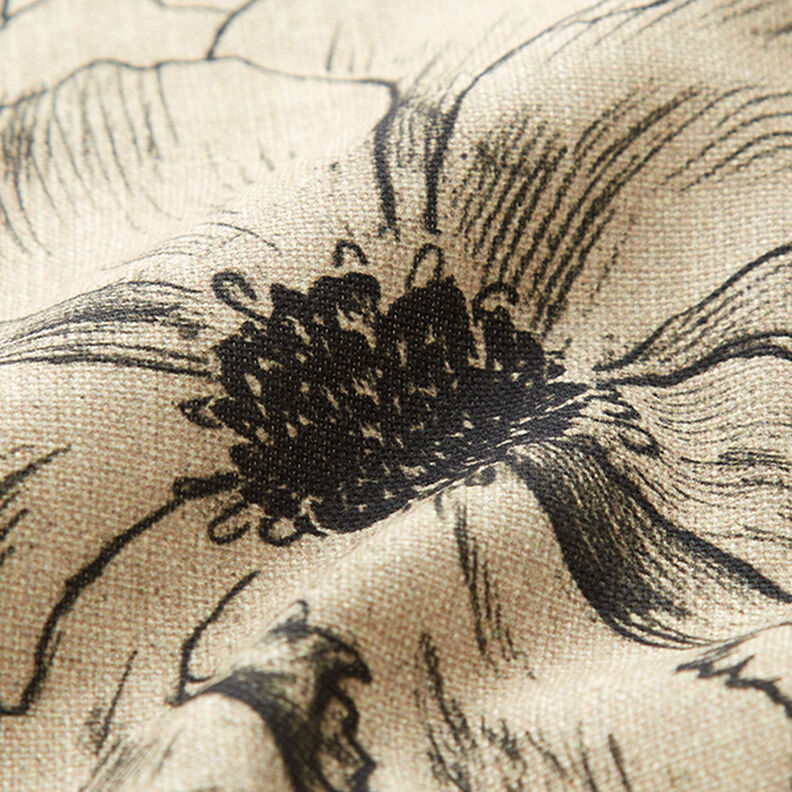 Tissu de décoration Semi-panama Fleurs dessinées – anémone/noir,  image number 2