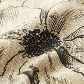 Tissu de décoration Semi-panama Fleurs dessinées – anémone/noir, 