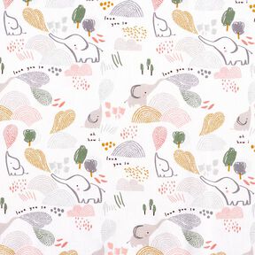 Tissu en coton Cretonne Paysage avec éléphants – blanc, 