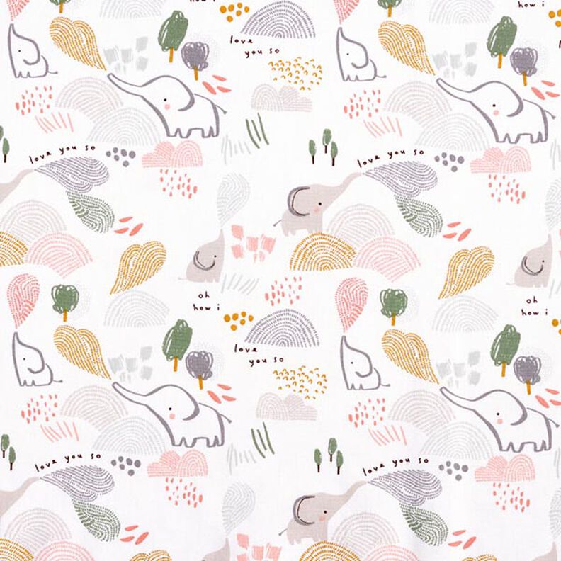 Tissu en coton Cretonne Paysage avec éléphants – blanc,  image number 1