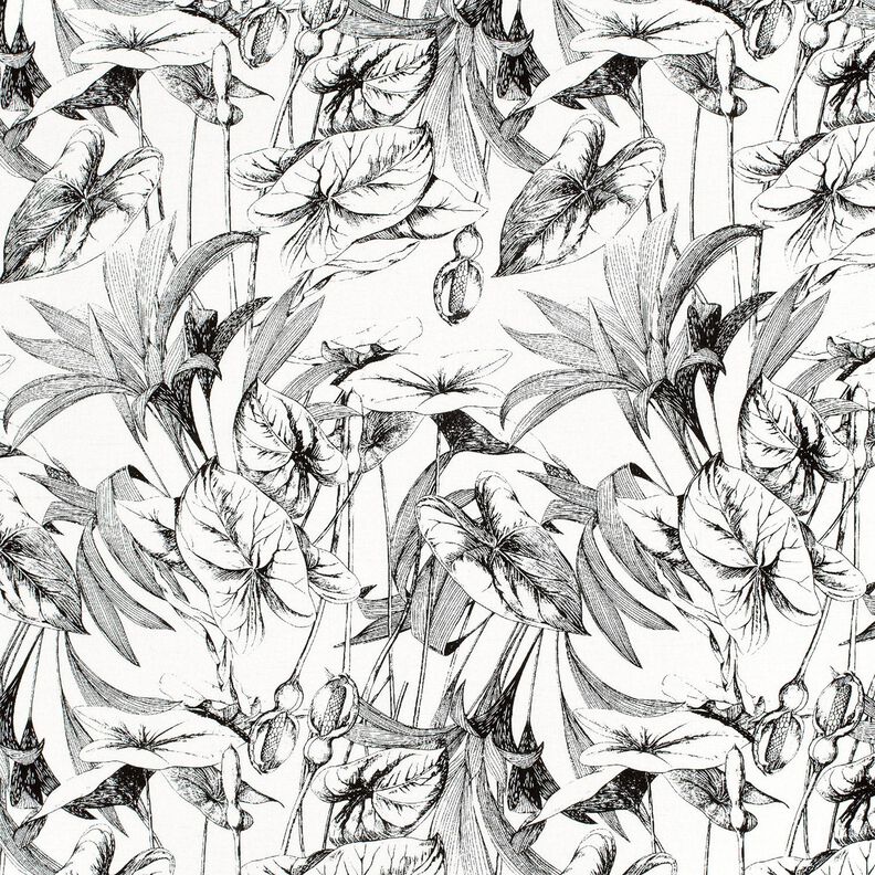 Mélange viscose lin Plantes tropicales – écru/noir,  image number 1
