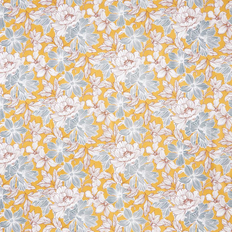 Tissu en coton Cretonne Grandes fleurs – moutarde/gris, image number 1