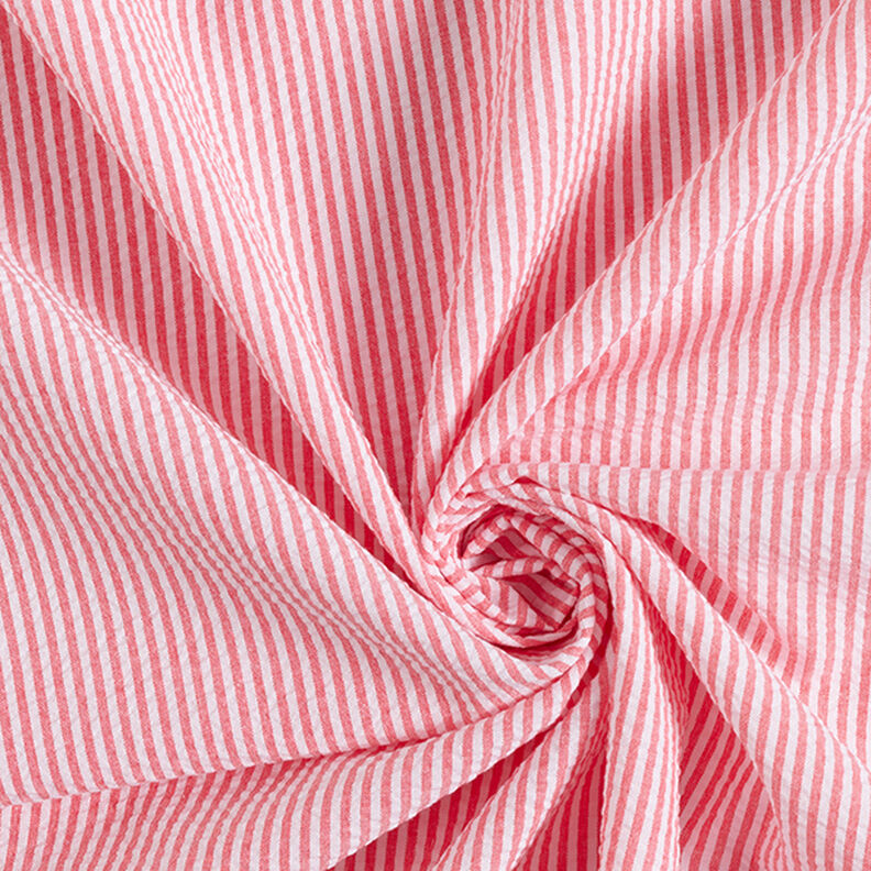 Seersucker Mélange coton à rayures – rouge/écru,  image number 3