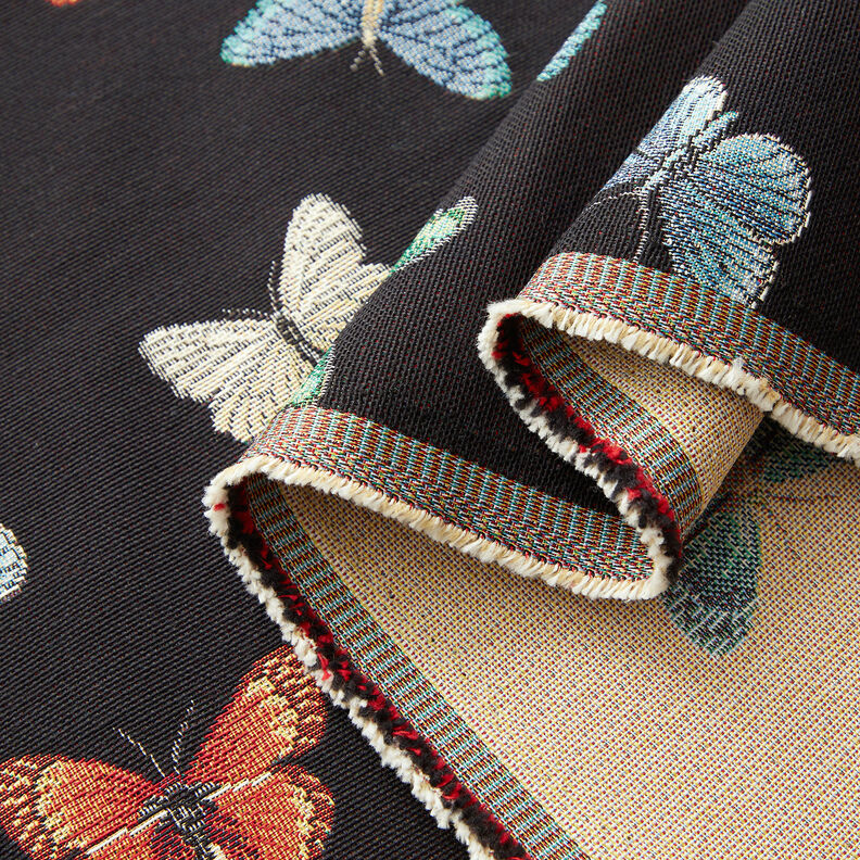 Tissu de décoration Gobelin Groupe de papillons – noir, image number 3