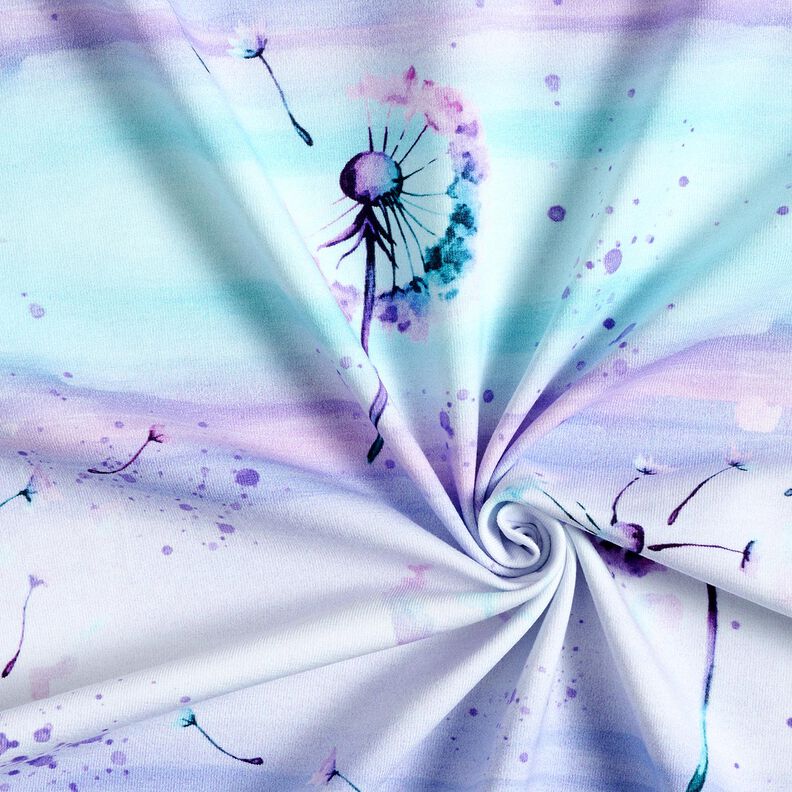 Jersey coton Pissenlits aquarelle | Glitzerpüppi  – lilas rouge/bleu bébé,  image number 3