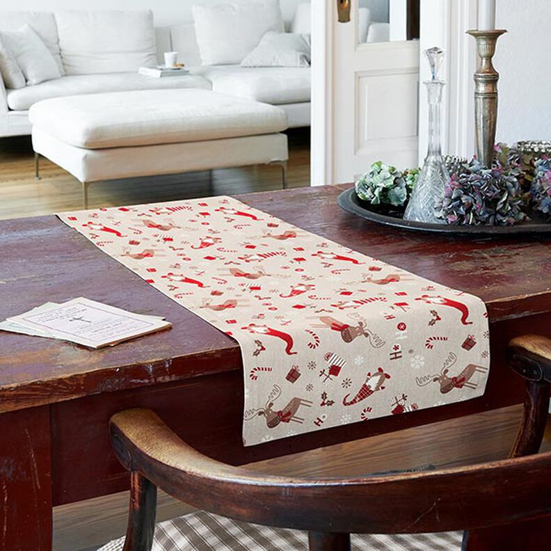 Tissu de décoration Semi-panama Lutins et rennes – beige/rouge, image number 9