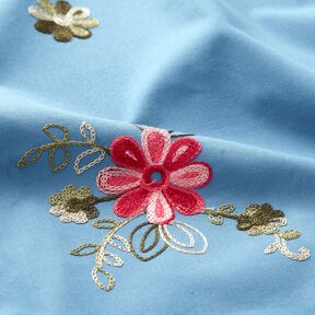 Popeline coton Broderie bouquets de fleurs – bleu brillant/baies, 
