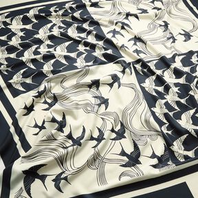 Panneau satin hirondelles | Katia Fabrics – anthracite/crème, 