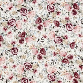 Tissu double gaze de coton Roses aquarelle Impression numérique – blanc, 