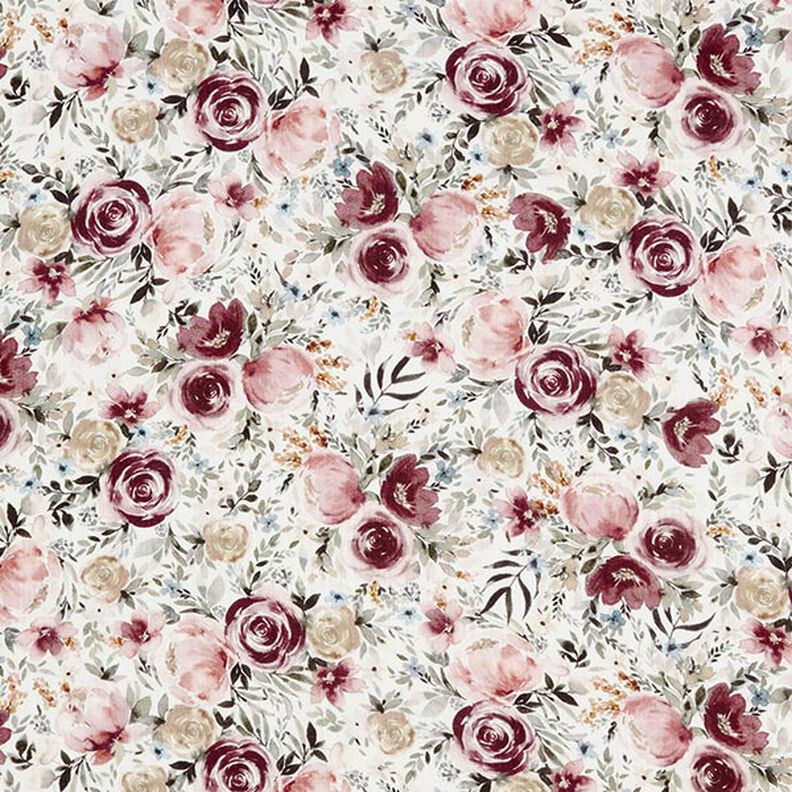 Tissu double gaze de coton Roses aquarelle Impression numérique – blanc,  image number 1