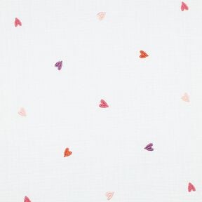 Tissu double gaze de coton Coeurs brodés | Poppy Fabrics – blanc/rosé, 