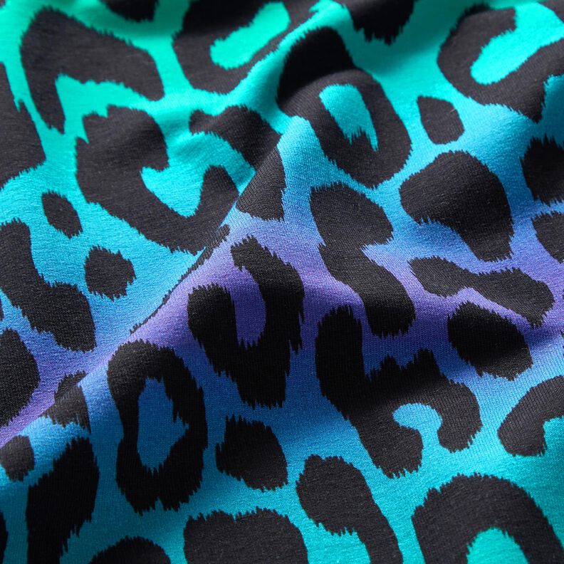 French Terry Sweat d’été Dégardé de couleurs léopard Impression numérique – lilas bleu/turquoise,  image number 2