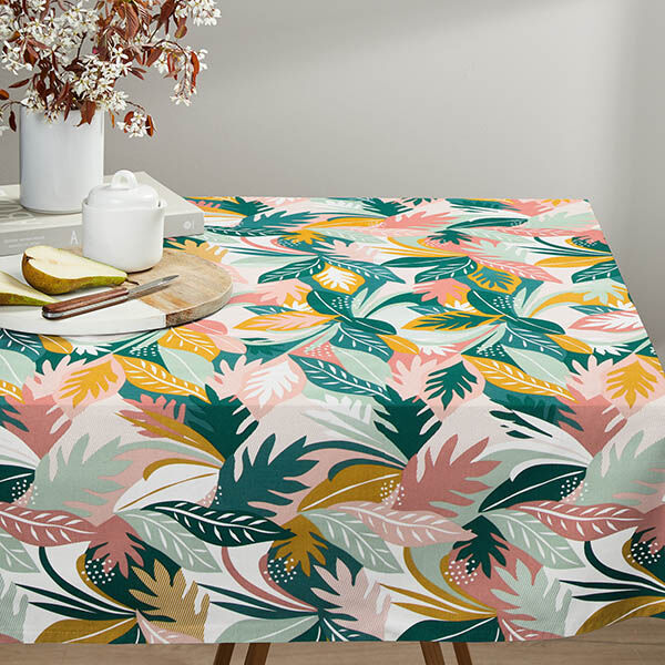 Tissu de décoration Sergé coton Esquisses de feuilles – rose/vert foncé,  image number 5