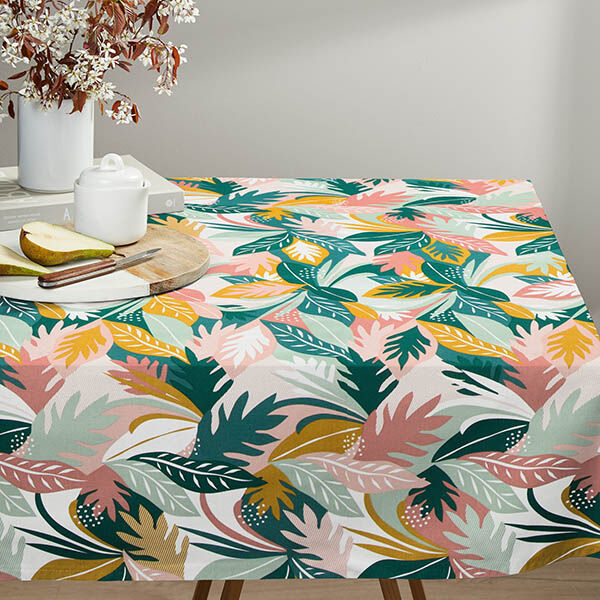 Tissu de décoration Sergé coton Esquisses de feuilles – rose/vert foncé, image number 5