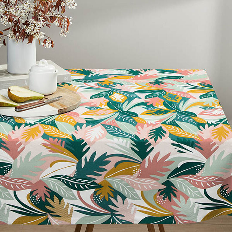 Tissu de décoration Sergé coton Esquisses de feuilles – rose/vert foncé,  image number 5