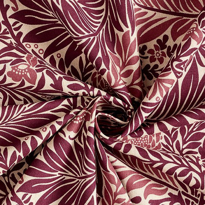 Tissu de décoration Semi-panama fleurs et vrilles – nature/bordeaux,  image number 3
