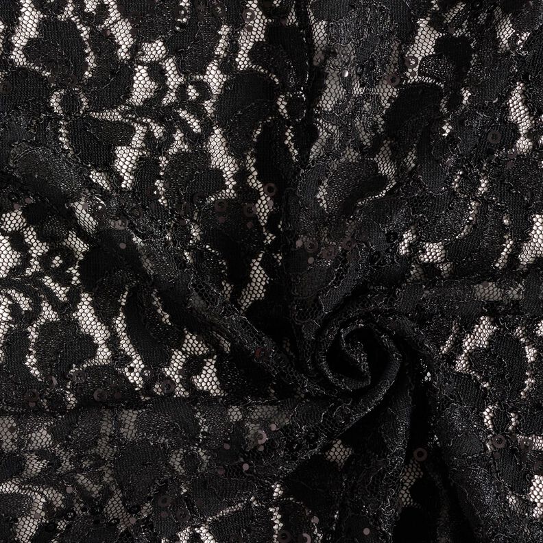 Dentelle avec fleurs pailletées – noir,  image number 3