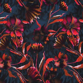 Jersey coton fleurs expressives Impression numérique – bleu nuit/raisin, 