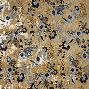 Panne de velours Fleurs anciennes – gris bleu/noir, 