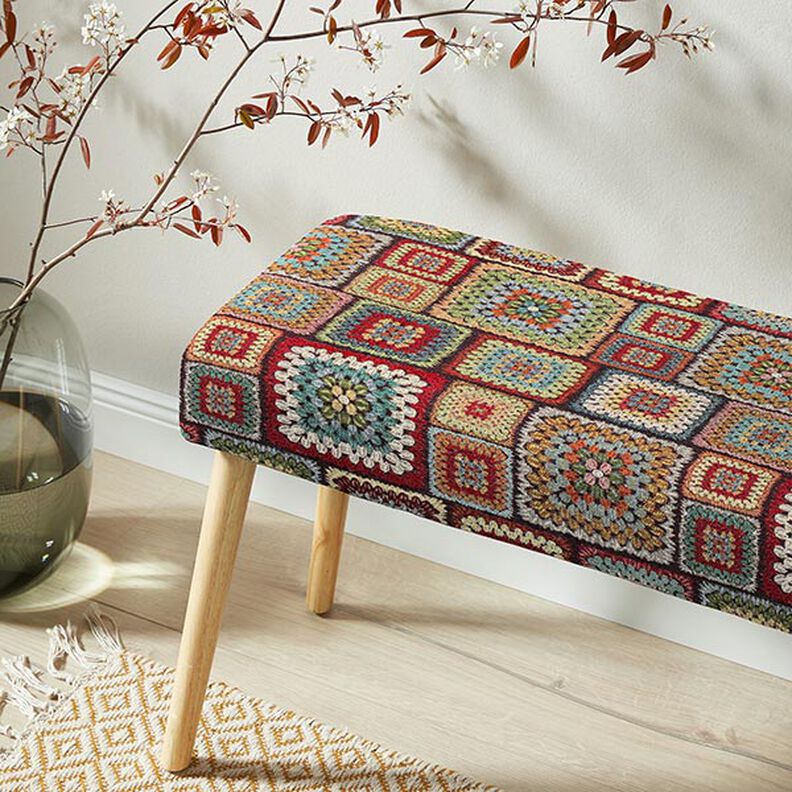 Tissu de décoration Gobelin Aspect crocheté – noir/rouge,  image number 6