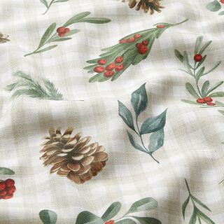 Tissu de décoration Semi-panama Cônes de sapin – beige clair/pin, 