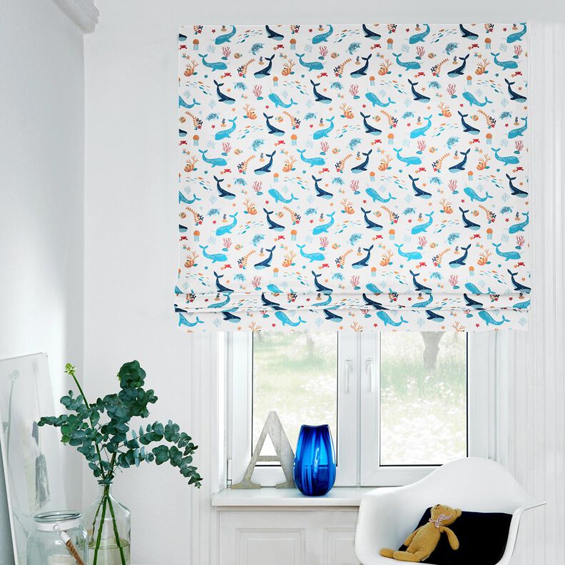 Tissu en coton Cretonne Animaux sous-marins – blanc/bleu aqua,  image number 6