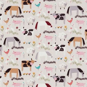 Tissu en coton Cretonne Animaux de la ferme – amande, 