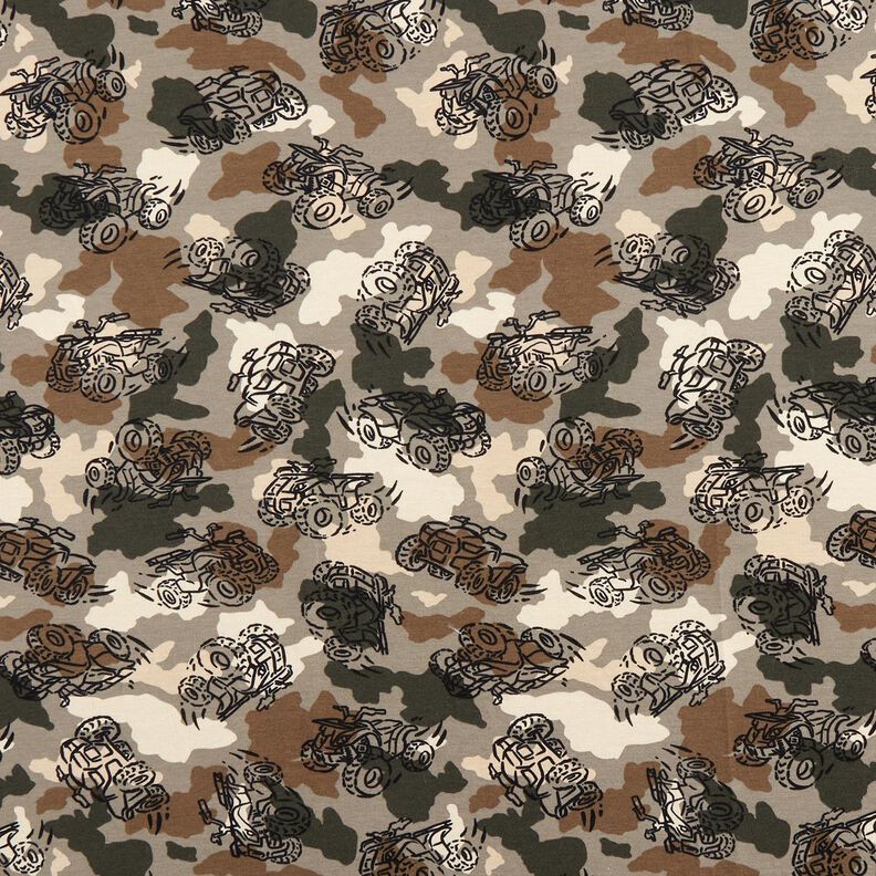 French Terry Sweat d’été Monster trucks camouflés  – taupe,  image number 1