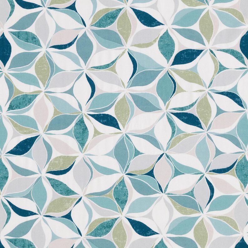 Tissu viscose motif floral géométrique – blanc/bleu aqua,  image number 1