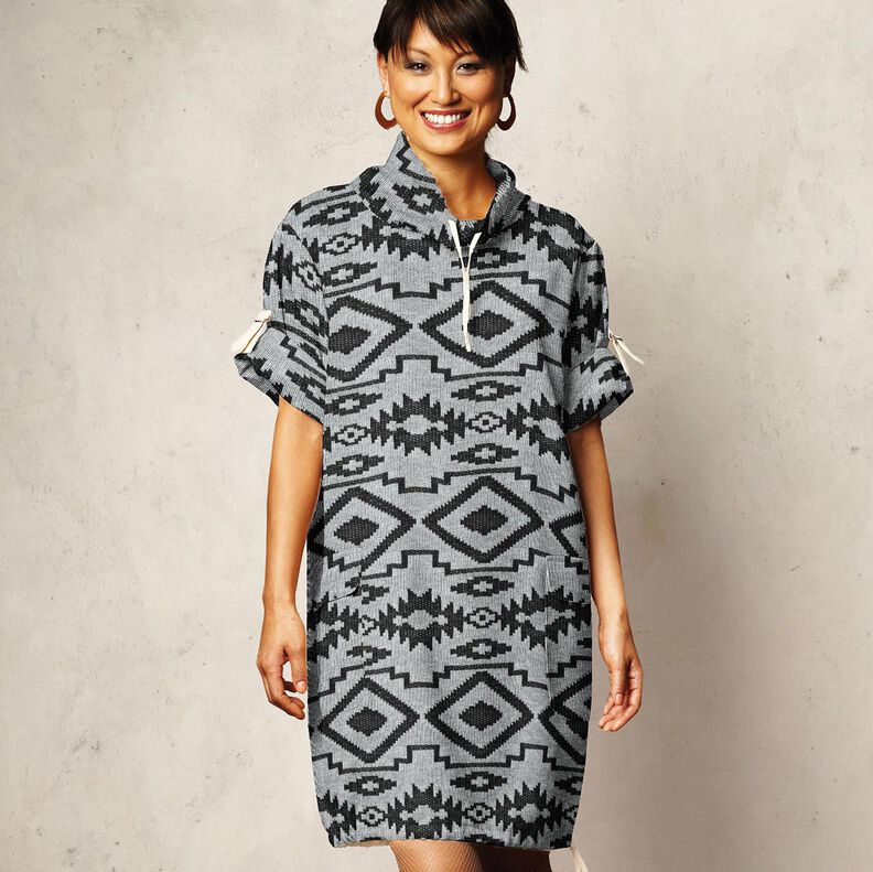 Tissu maille à motif ikat – gris/noir,  image number 5
