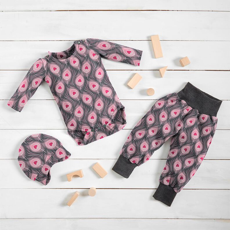 Jersey coton Pavo | Stoff&Liebe – gris schiste/rose intense,  image number 6