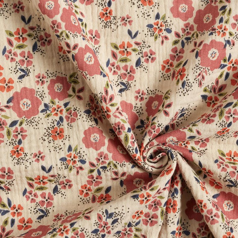 Tissu double gaze de coton Mer de fleurs – taupe clair,  image number 3